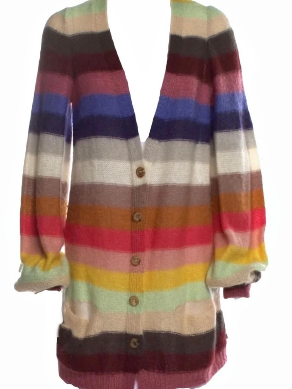 Sonia Rykiel Multicolor Mohair V Neck Striped Cardigan Size Small
